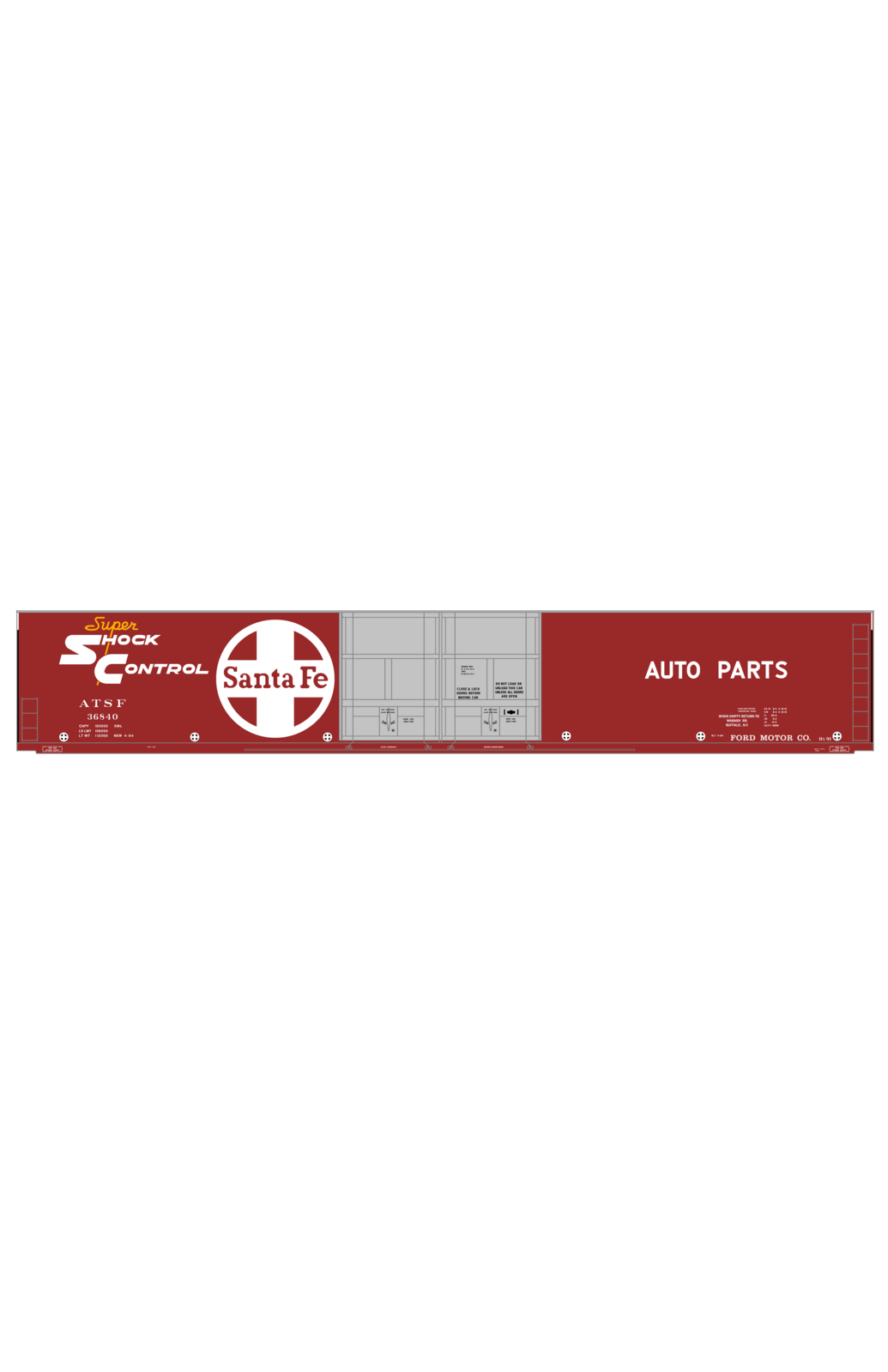 Santa Fe 86 Ft Thrall Auto Parts Boxcar White and Yellow