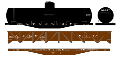 Santa Fe Early Flat Car, Gondola and Tank Car White