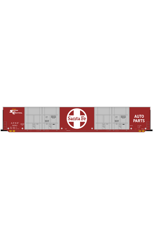 Santa Fe 86 Ft 8 Door Auto Parts Boxcar White and Yellow