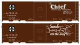 Santa Fe 40 Ft Single Door Boxcar White Chief Curvy Map - Decal