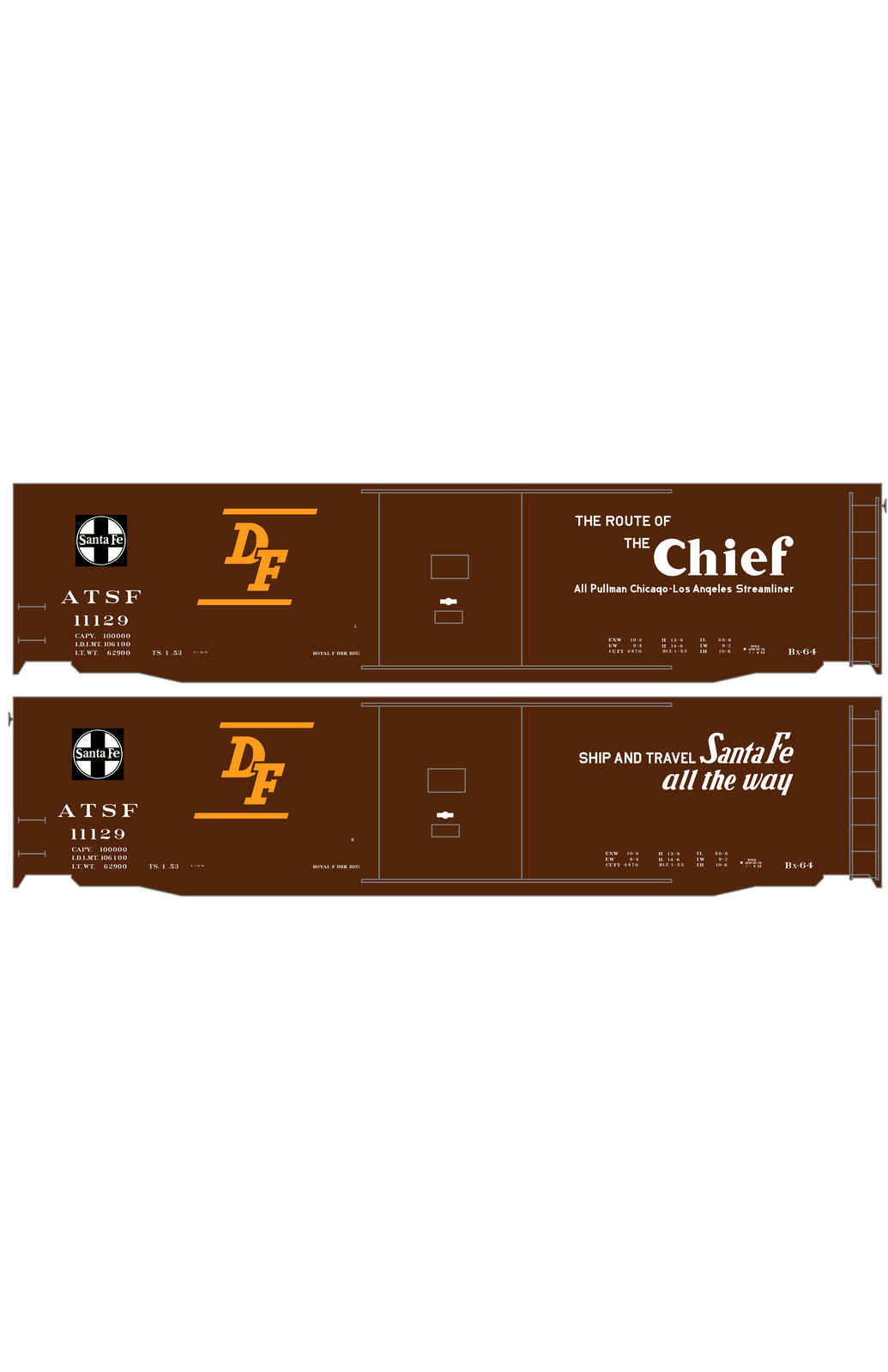 Santa Fe 50 Ft DF Boxcar White and Orange Chief