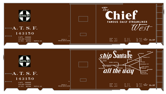 Santa Fe 40 Ft Single Door Boxcar White Chief/Map - Decal