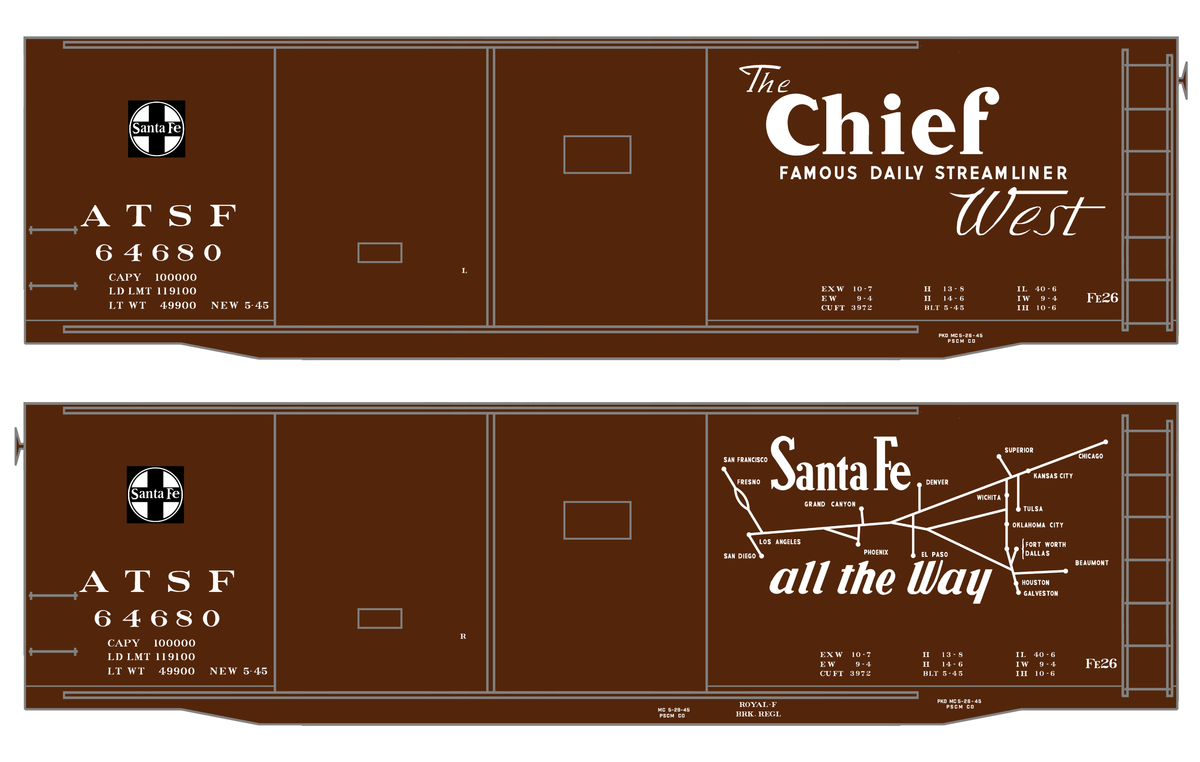Santa Fe 40 Ft Double Door Fe-26 Boxcar White Chief/Map - Decal