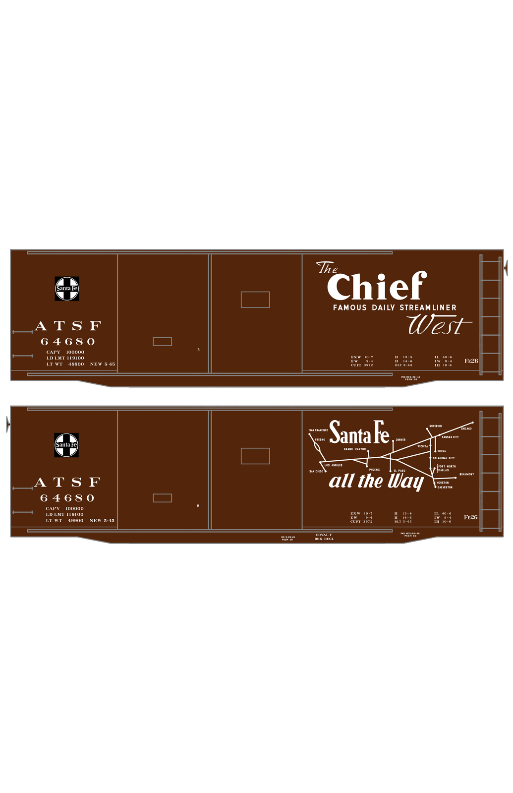 Santa Fe 40 Ft Double Door Fe-26 Boxcar White Chief/Map