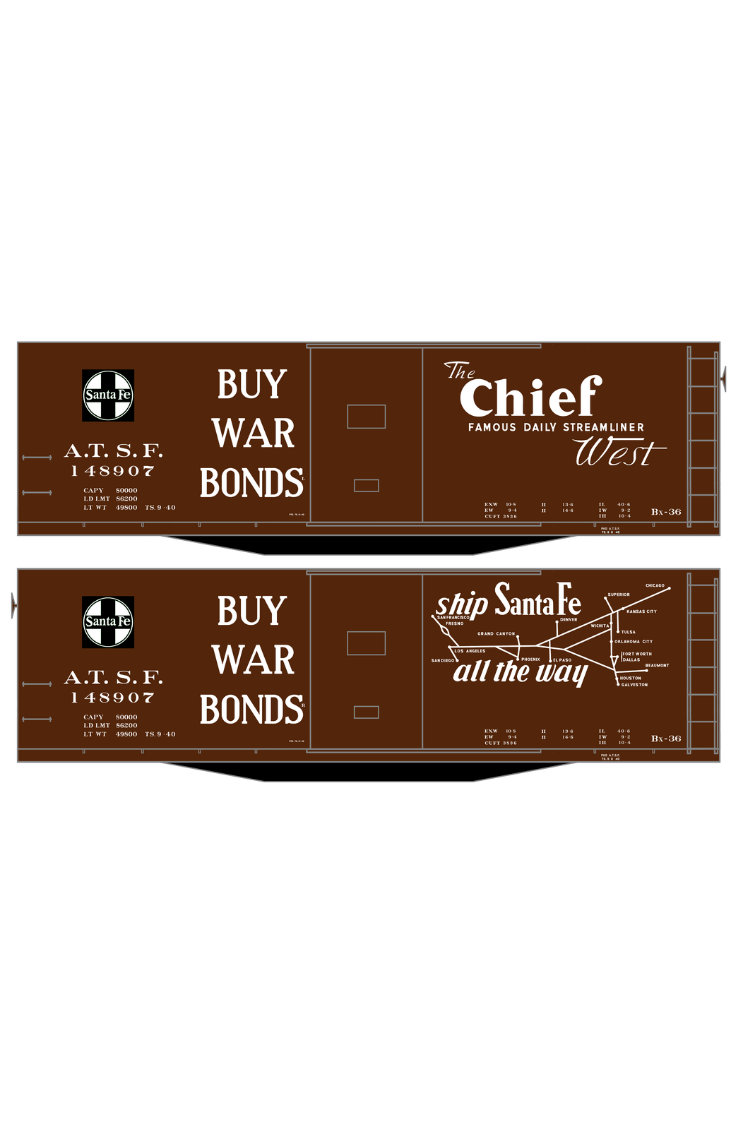 Santa Fe 40 Ft Single Door Boxcar White Chief Buy War Bonds