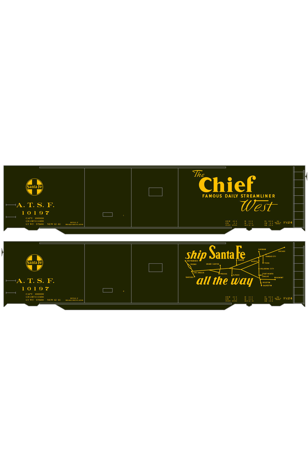 Santa Fe 50 Ft Double Door Express Boxcar Dulux Gold Chief/Map