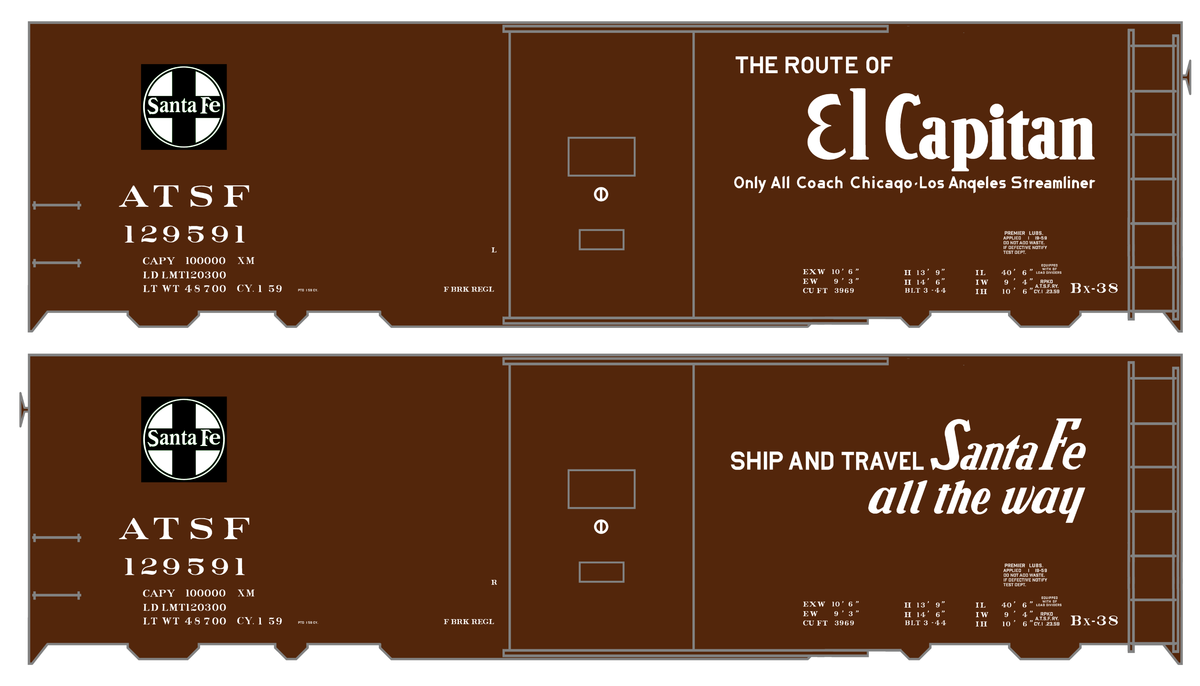 Santa Fe 40 Ft Single Door Boxcar White El Capitan - Decal