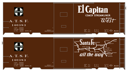 Santa Fe 40 Ft Single Door Boxcar White El Capitan Curvy Map - Decal