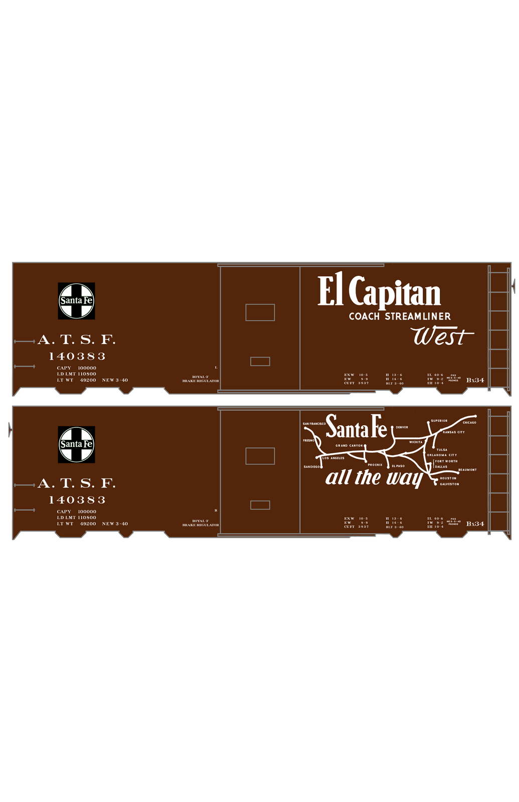Santa Fe 40 Ft Single Door Boxcar White El Capitan Curvy Map