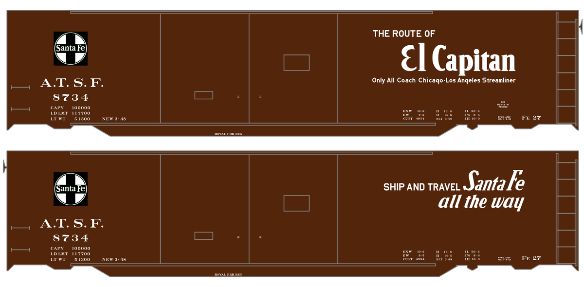 Santa Fe 50 Ft Double Door Boxcar White El Capitan - Decal