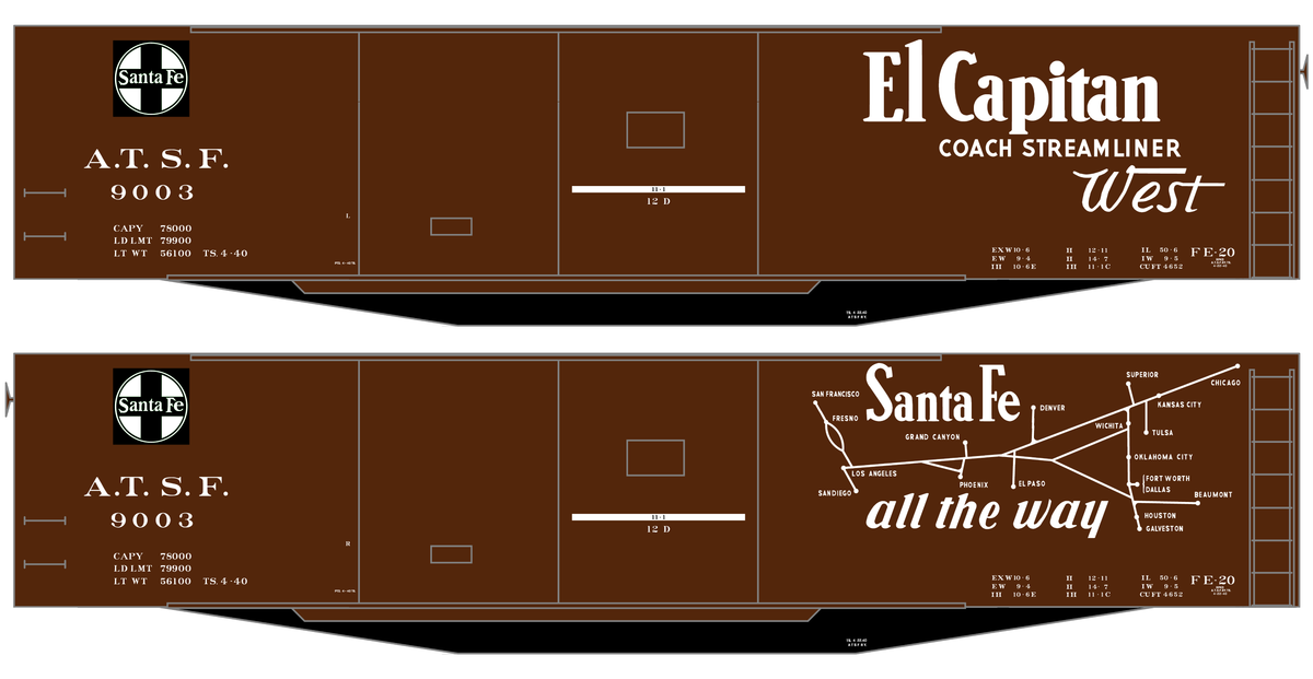 Santa Fe 50 Ft Double Door Fe-20 Boxcar White El Capitan/Map - Decal