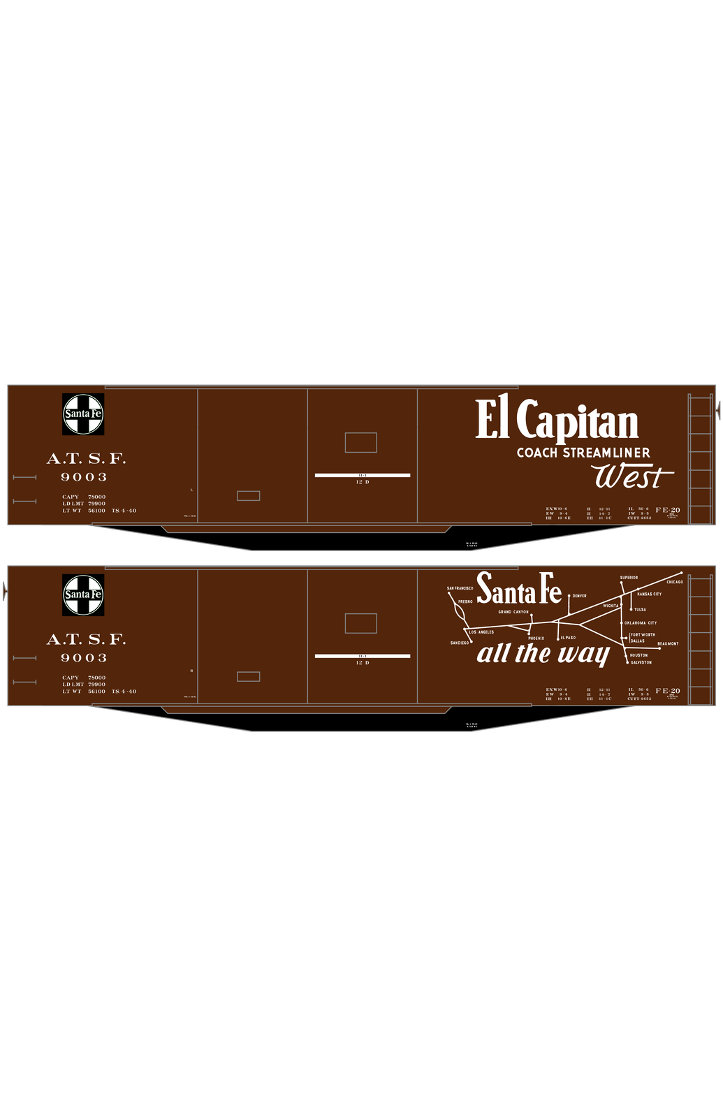 Santa Fe 50 Ft Double Door Fe-20 Boxcar White El Capitan/Map