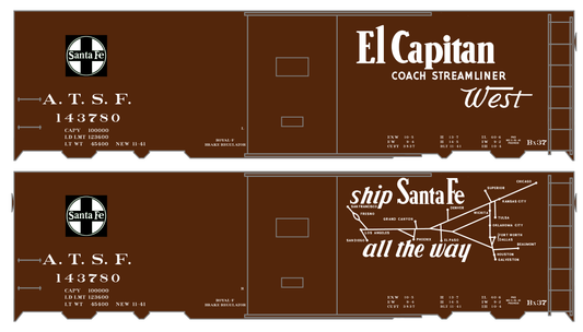 Santa Fe 40 Ft Single Door Boxcar White El Capitan/Map - Decal