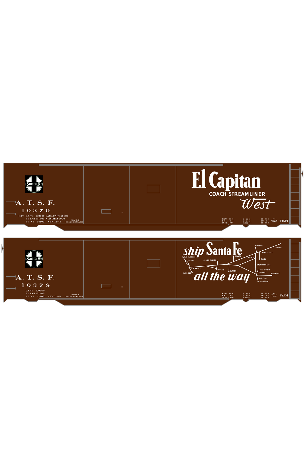 Santa Fe 50 Ft Double Door Boxcar White El Capitan/Map