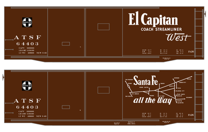 Santa Fe 40 Ft Double Door Fe-26 Boxcar White El Capitan/Map - Decal