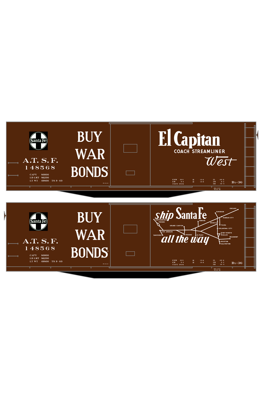 Santa Fe 40 Ft Single Door Boxcar White El Capitan Buy War Bonds