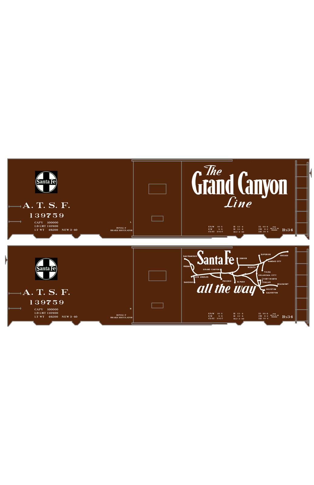 Santa Fe 40 Ft Single Door Boxcar White Grand Canyon Curvy Map