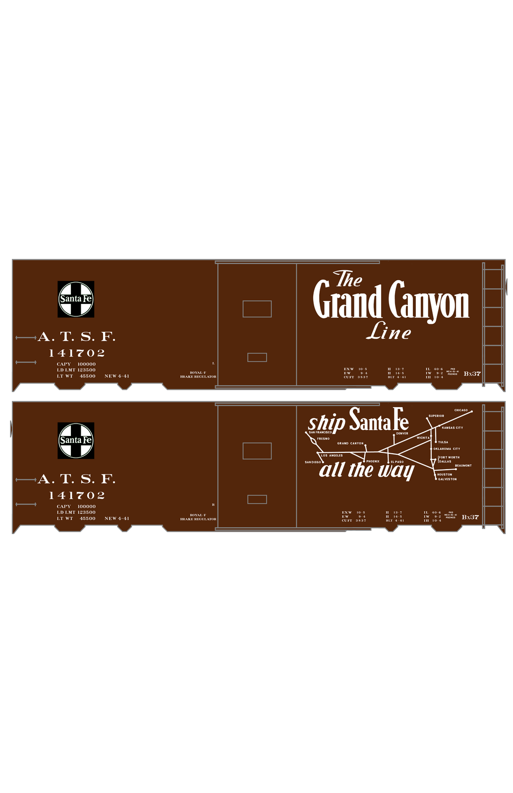Santa Fe 40 Ft Single Door Boxcar White Grand Canyon/Map