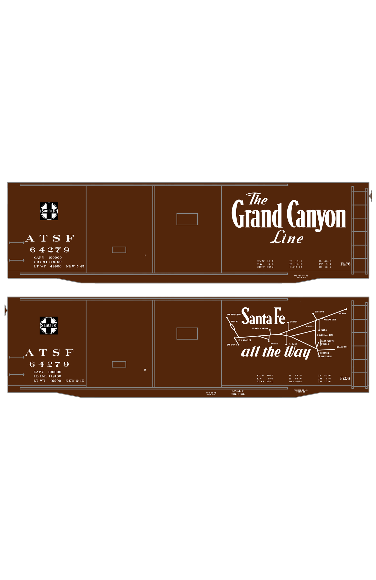 Santa Fe 40 Ft Double Door Fe-26 Boxcar White Grand Canyon/Map