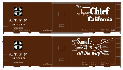 Santa Fe 40 Ft Single Door Boxcar White Super Chief Curvy Map - Decal