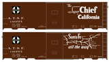 Santa Fe 40 Ft Single Door Boxcar White Super Chief Curvy Map - Decal