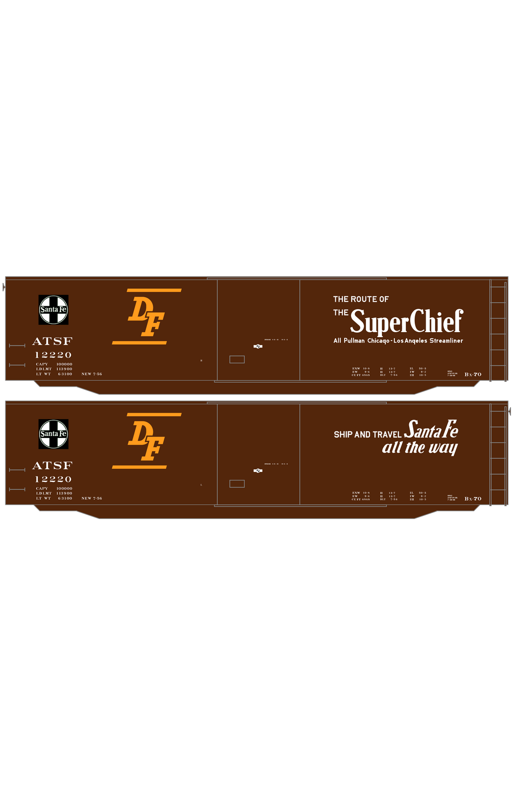 Santa Fe 50 Ft DF Boxcar White and Orange Super Chief