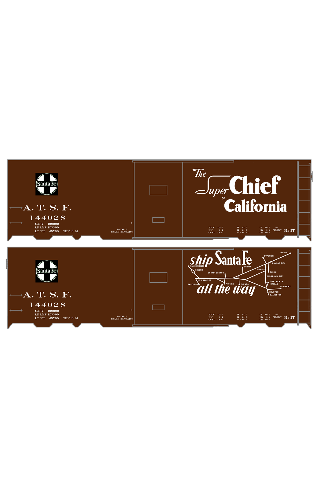 Santa Fe 40 Ft Single Door Boxcar White Super Chief/Map
