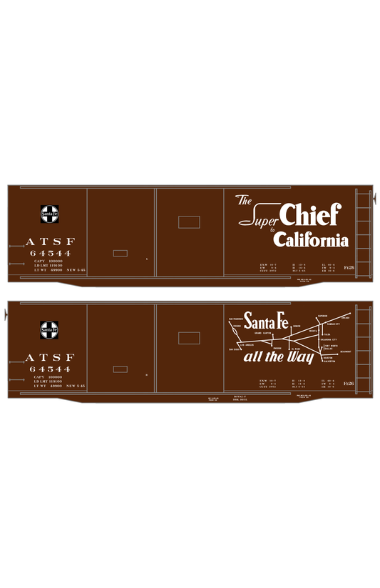 Santa Fe 40 Ft Double Door Fe-26 Boxcar White Super Chief/Map