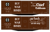 Santa Fe 40 Ft Single Door Boxcar White Super Chief Buy War Bonds - Decal