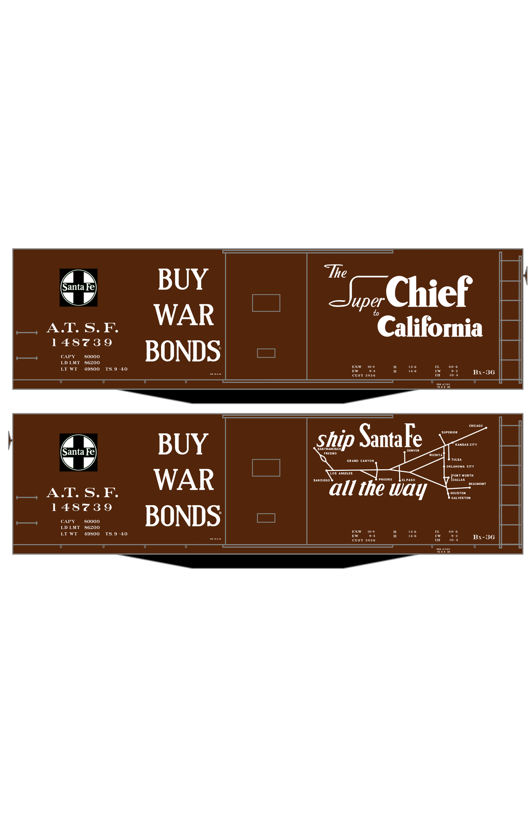 Santa Fe 40 Ft Single Door Boxcar White Super Chief Buy War Bonds