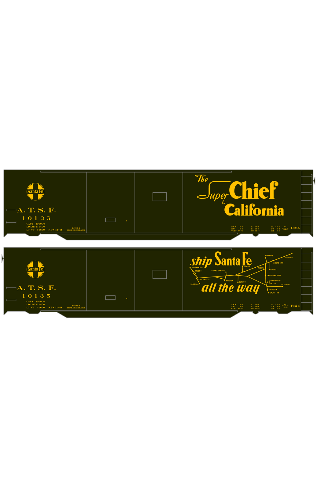 Santa Fe 50 Ft Double Door Express Boxcar Dulux Gold Super Chief/Map
