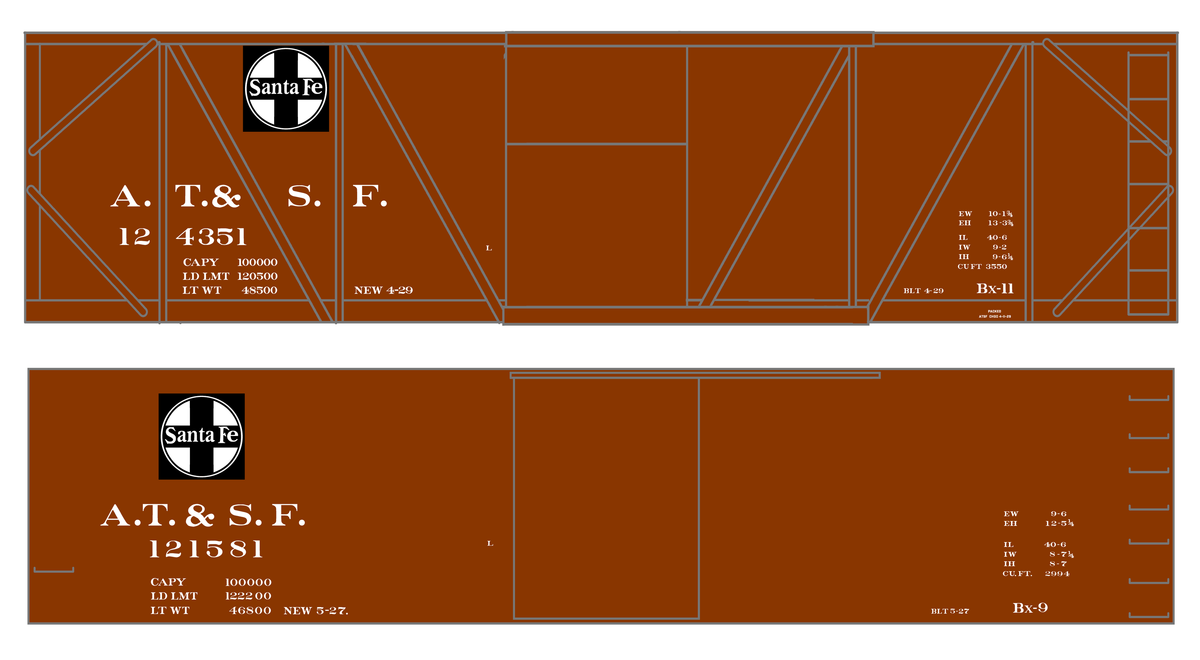 Santa Fe Single and Double Sheathed Boxcars White