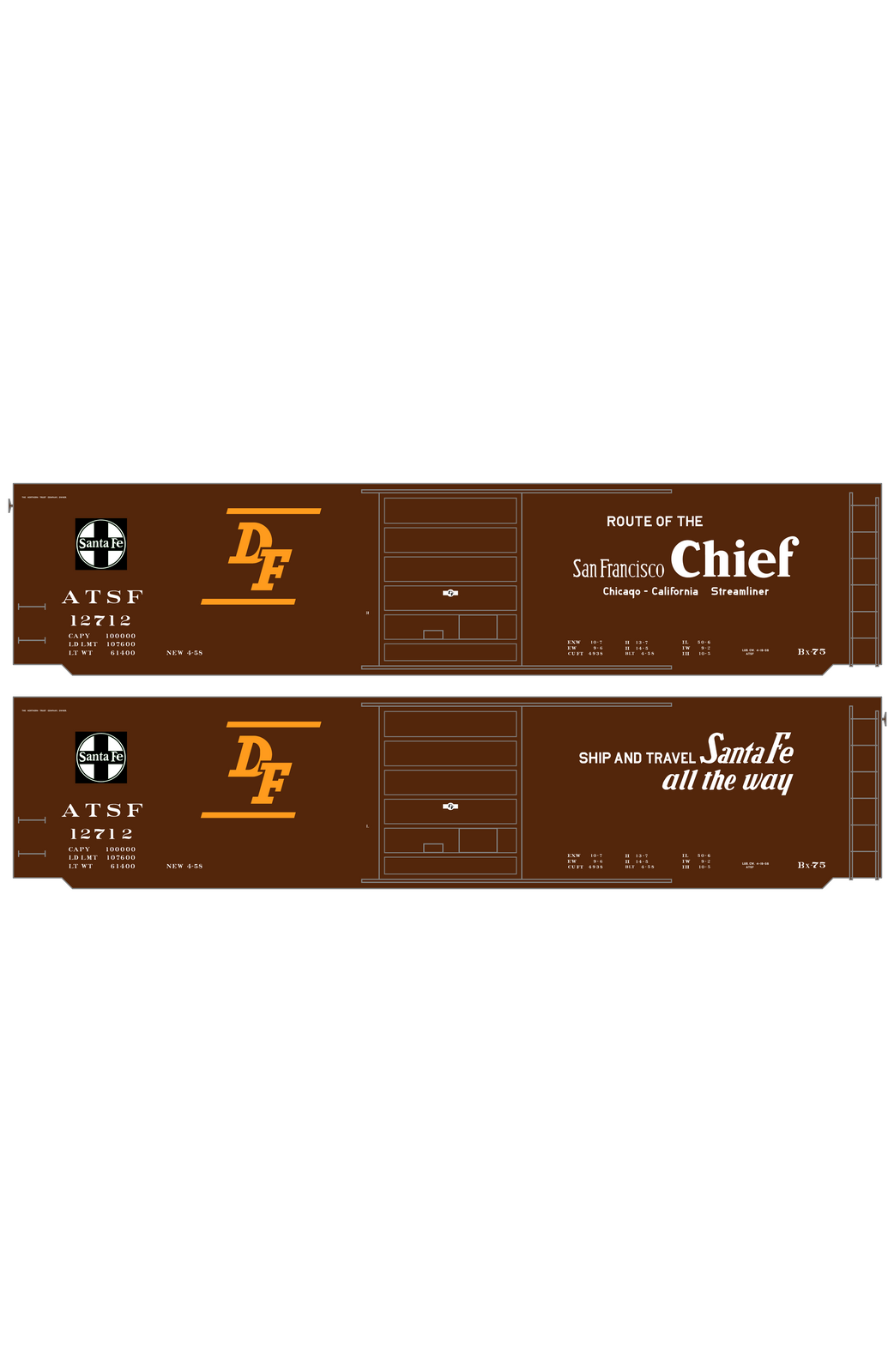 Santa Fe 50 Ft DF Boxcar White and Orange San Francisco Chief