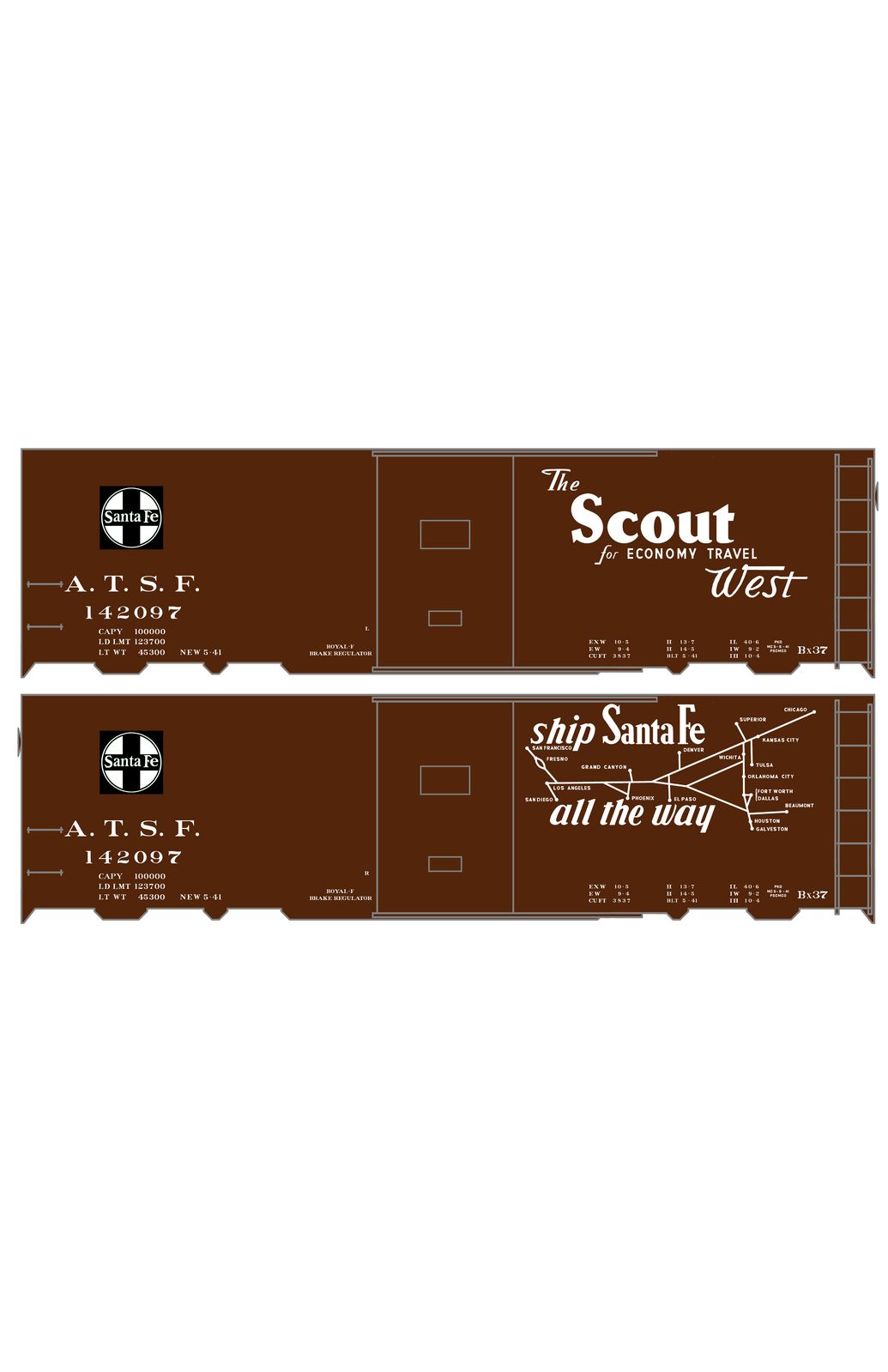 Santa Fe 40 Ft Single Door Boxcar White Scout/Map