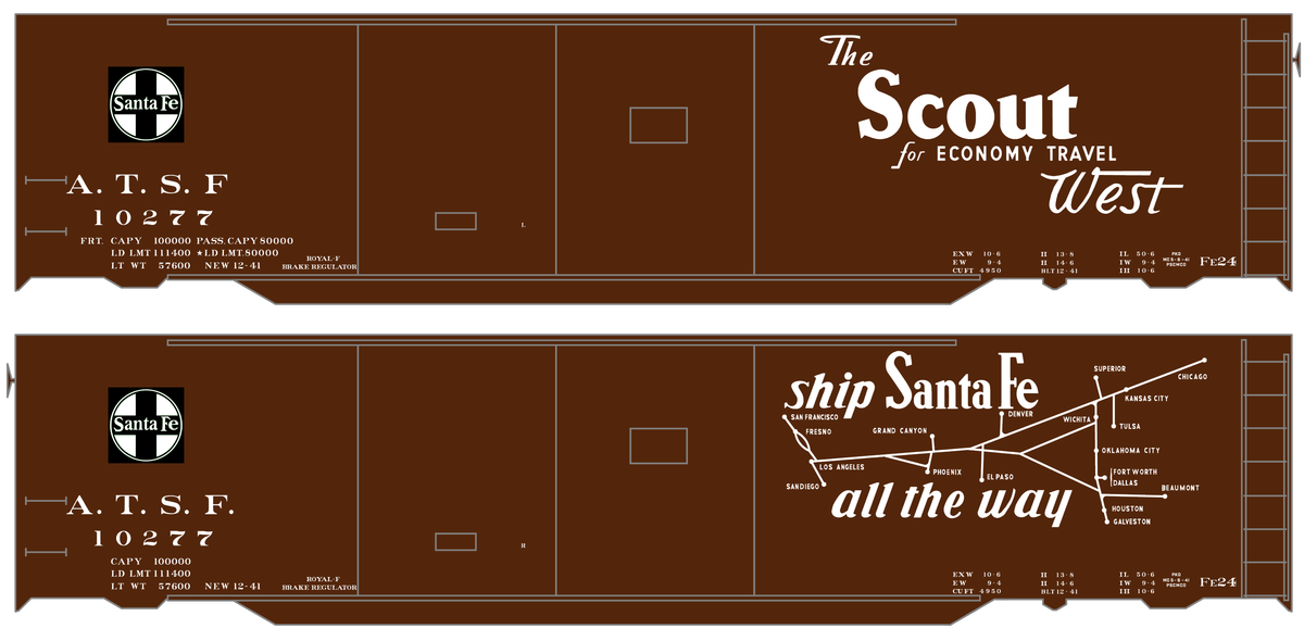 Santa Fe 50 Ft Double Door Boxcar White Scout/Map - Decal