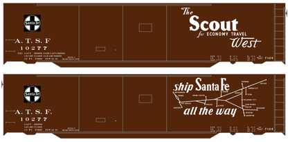 Santa Fe 50 Ft Double Door Boxcar White Scout/Map - Decal