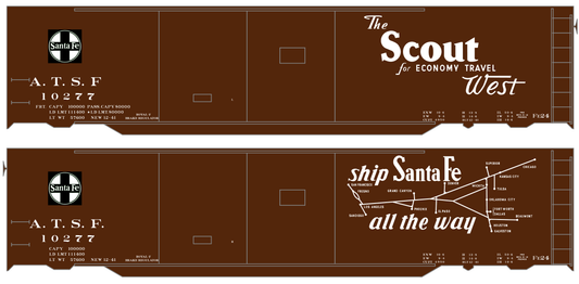 Santa Fe 50 Ft Double Door Boxcar White Scout/Map - Decal