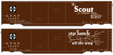 Santa Fe 50 Ft Double Door Boxcar White Scout/Map - Decal