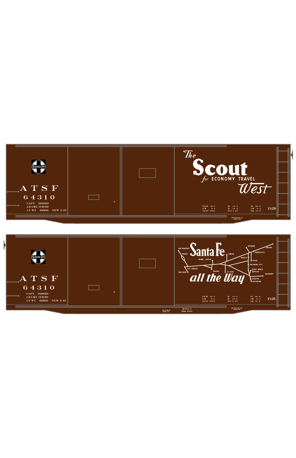 Santa Fe 40 Ft Double Door Fe-26 Boxcar White Scout/Map