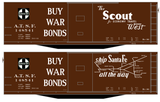 Santa Fe 40 Ft Single Door Boxcar White Scout Buy War Bonds - Decal