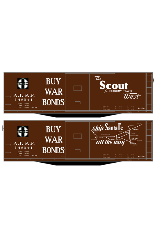 Santa Fe 40 Ft Single Door Boxcar White Scout Buy War Bonds