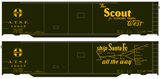 Santa Fe 50 Ft Double Door Express Boxcar Dulux Gold Scout/Map - Decal