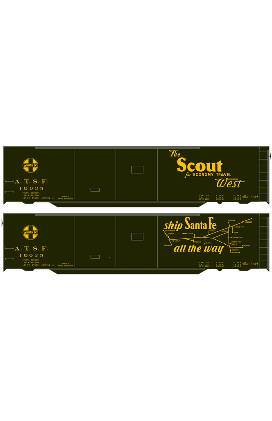 Santa Fe 50 Ft Double Door Express Boxcar Dulux Gold Scout/Map