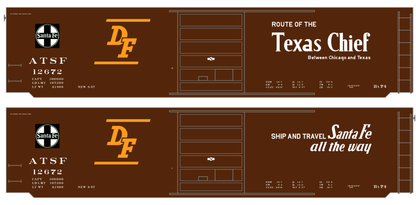 Santa Fe 50 Ft DF Boxcar White and Orange Texas Chief - Decal