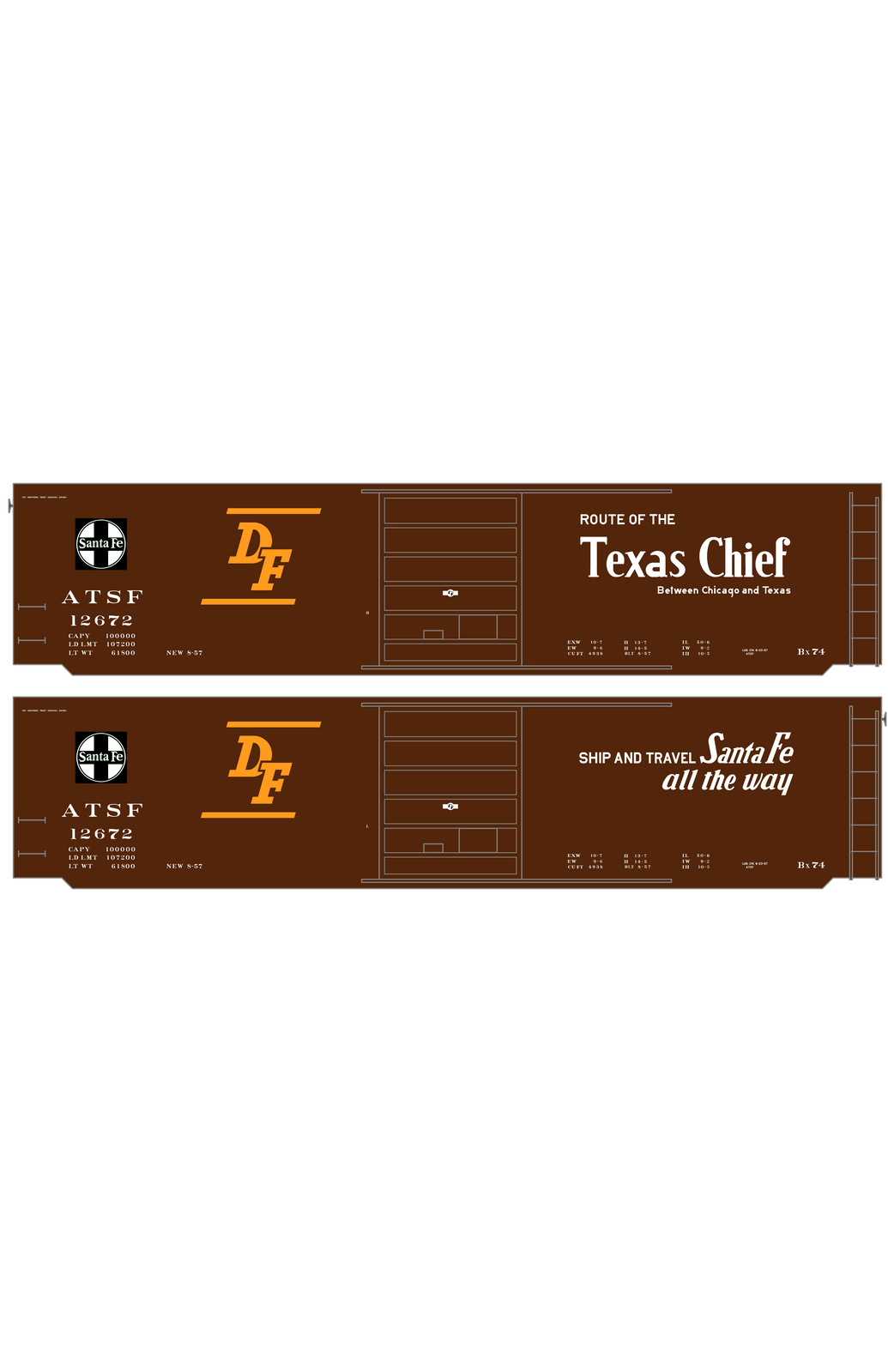 Santa Fe 50 Ft DF Boxcar White and Orange Texas Chief