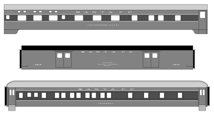 Santa Fe Smoothside/Heavyweight Passenger Cars White #1 - Decal