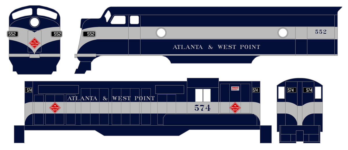 Atlanta and West Point Diesel Locomotive Silver and Blue West Point Route