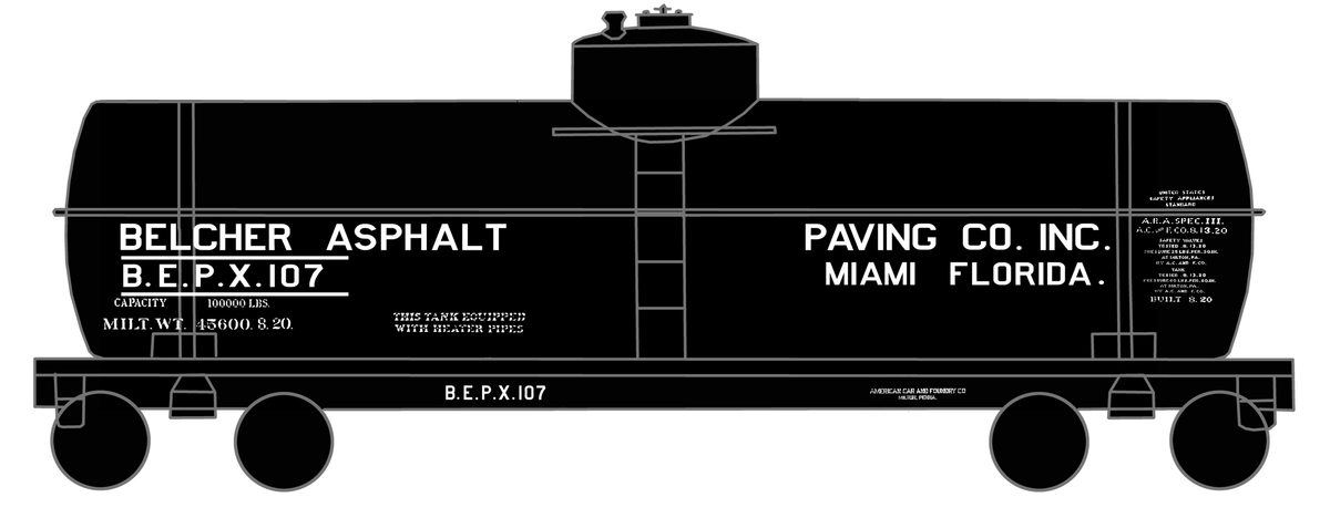 Belcher Asphalt Tank Car White Miami Florida