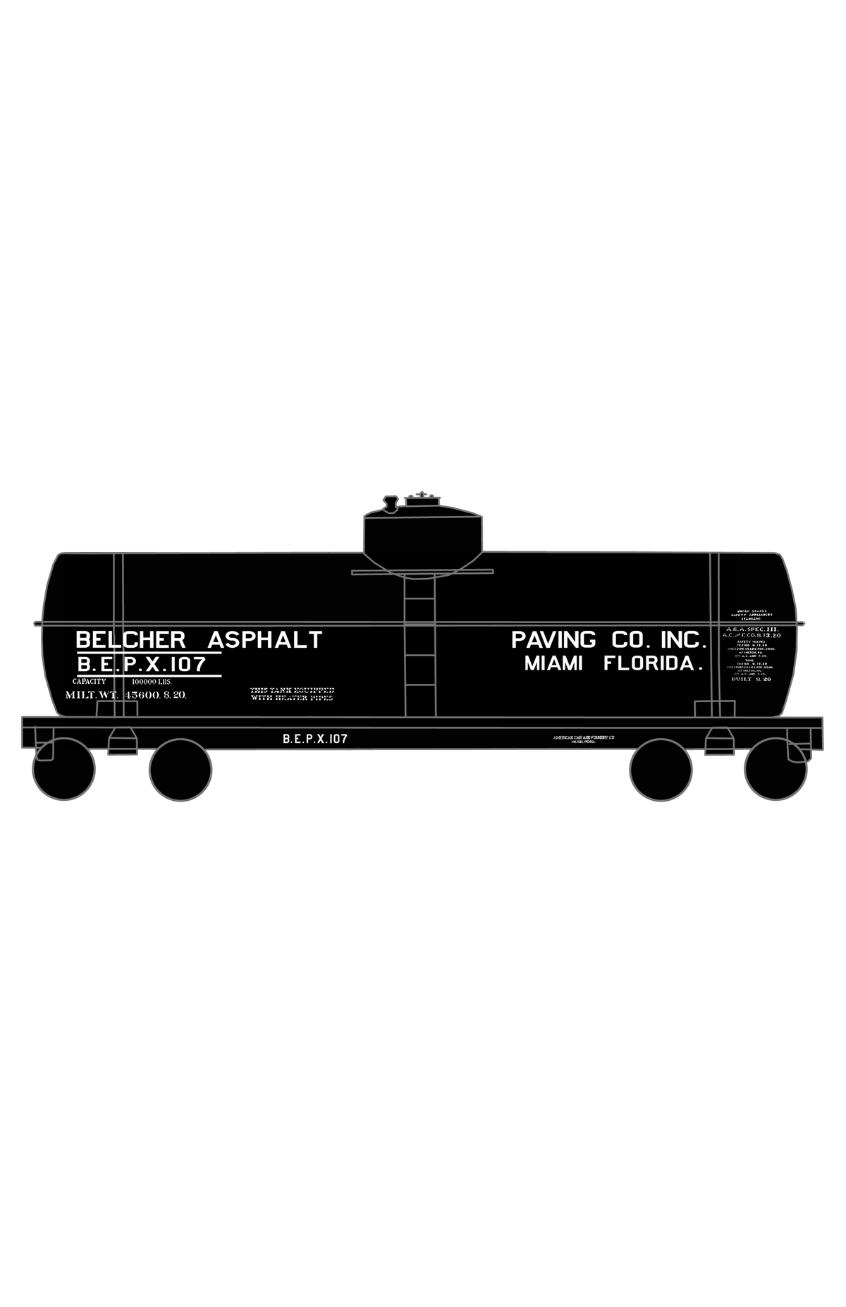 Belcher Asphalt Tank Car White Miami Florida