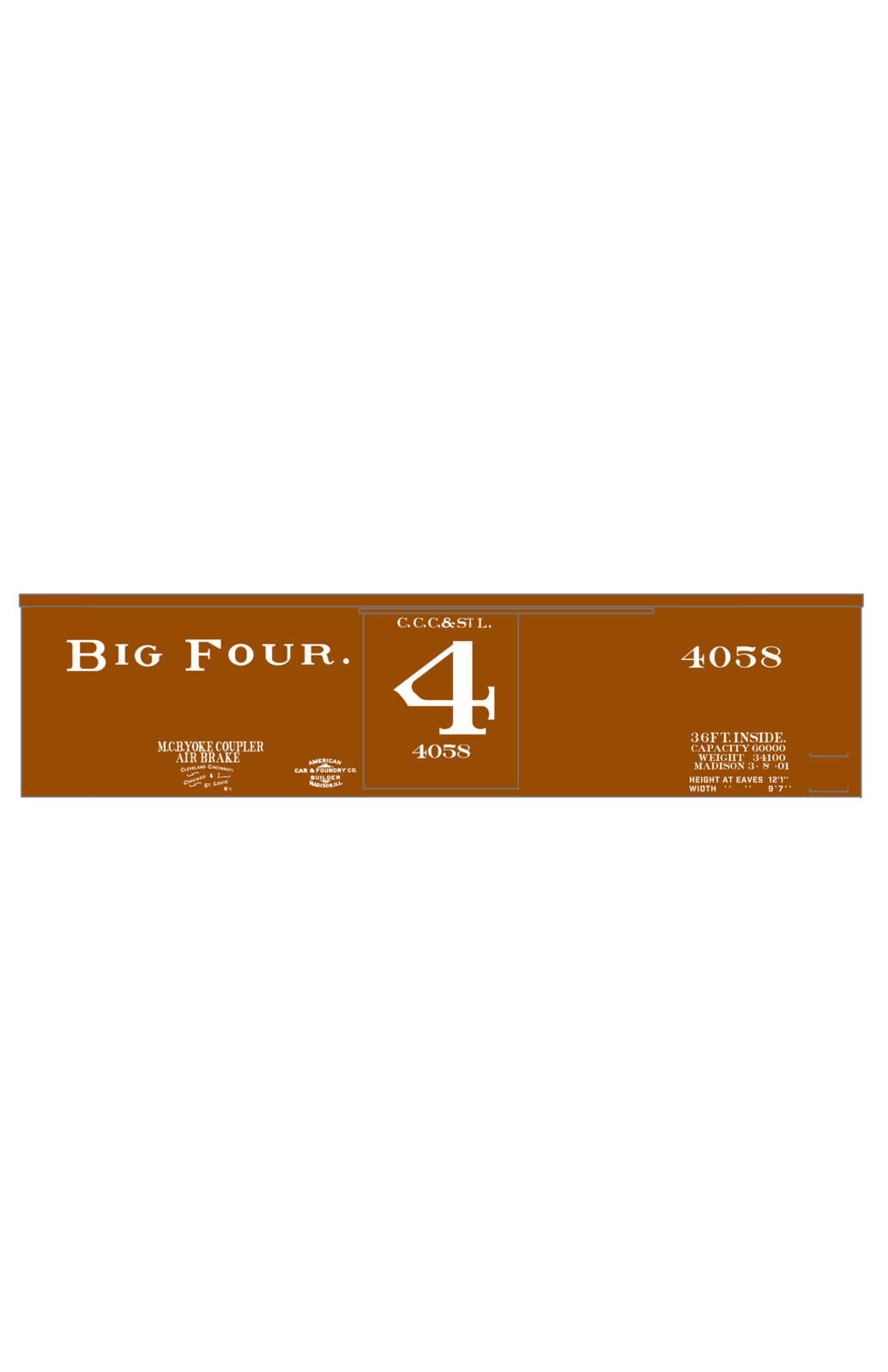 CCC&StL Big Four 36 Ft Wood Boxcar White 4 On the Door